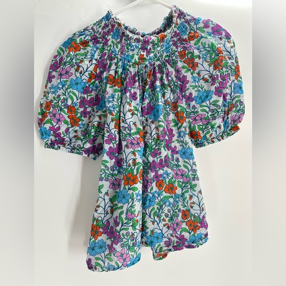 Roller Rabbit Floral Smocked Neck Puff Sleeve Blouse Multi Color Spring Top - Picture 2 of 8